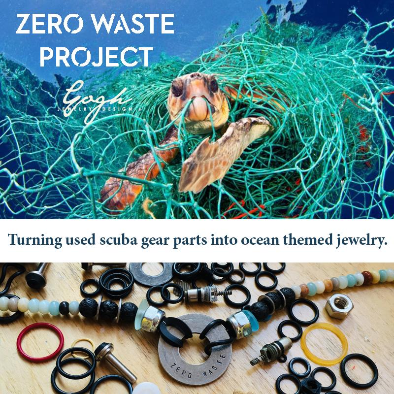 MIss Scuba Zero Waste Sea Glass Bracelet with up-recycled SCUBA parts 
