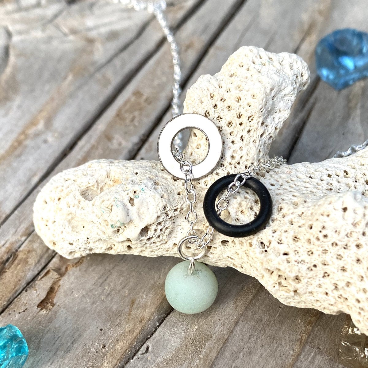 Zero Waste Necklace with up-recycled SCUBA parts and Amazonite
