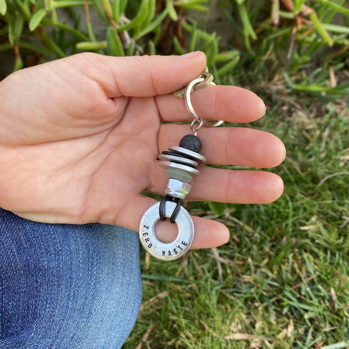 Zero Waste Keychain with up-recycled SCUBA parts and Sea Glass  