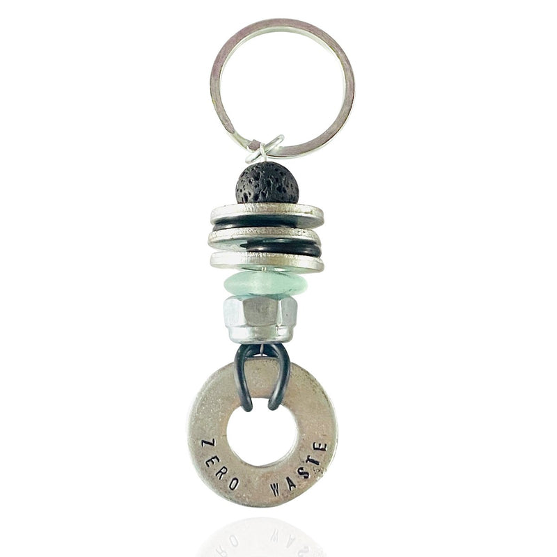 Zero Waste Keychain with up-recycled SCUBA parts and Sea Glass