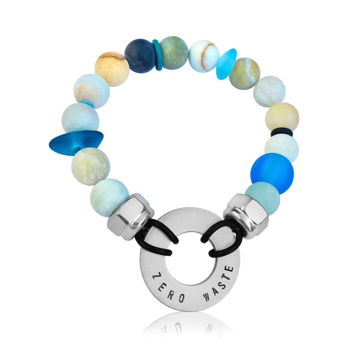 Zero Waste Bracelet with up-recycled SCUBA parts, Sea Glass and Amazonite 