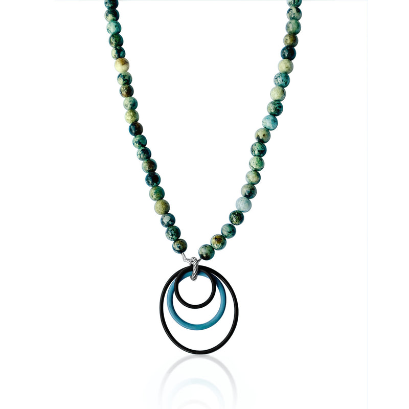 Zero Waste Necklace with African Turquoise and Up-recycled Scuba Gear O-rings