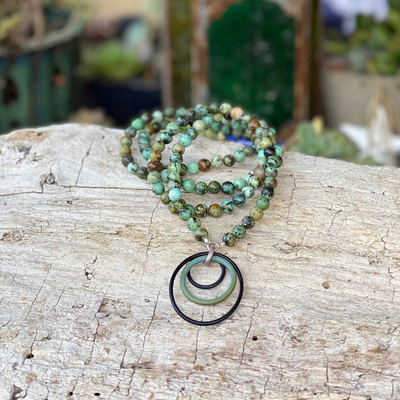 Zero Waste Necklace with up-recycled SCUBA parts and African Turquoise