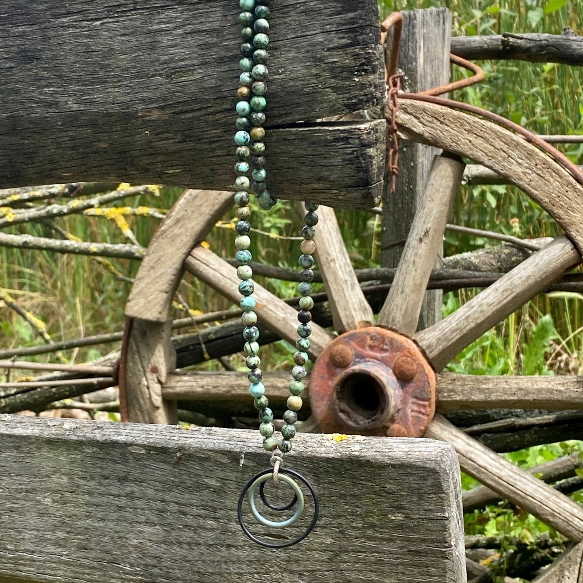 Zero Waste Necklace with up-recycled SCUBA parts and African Turquoise